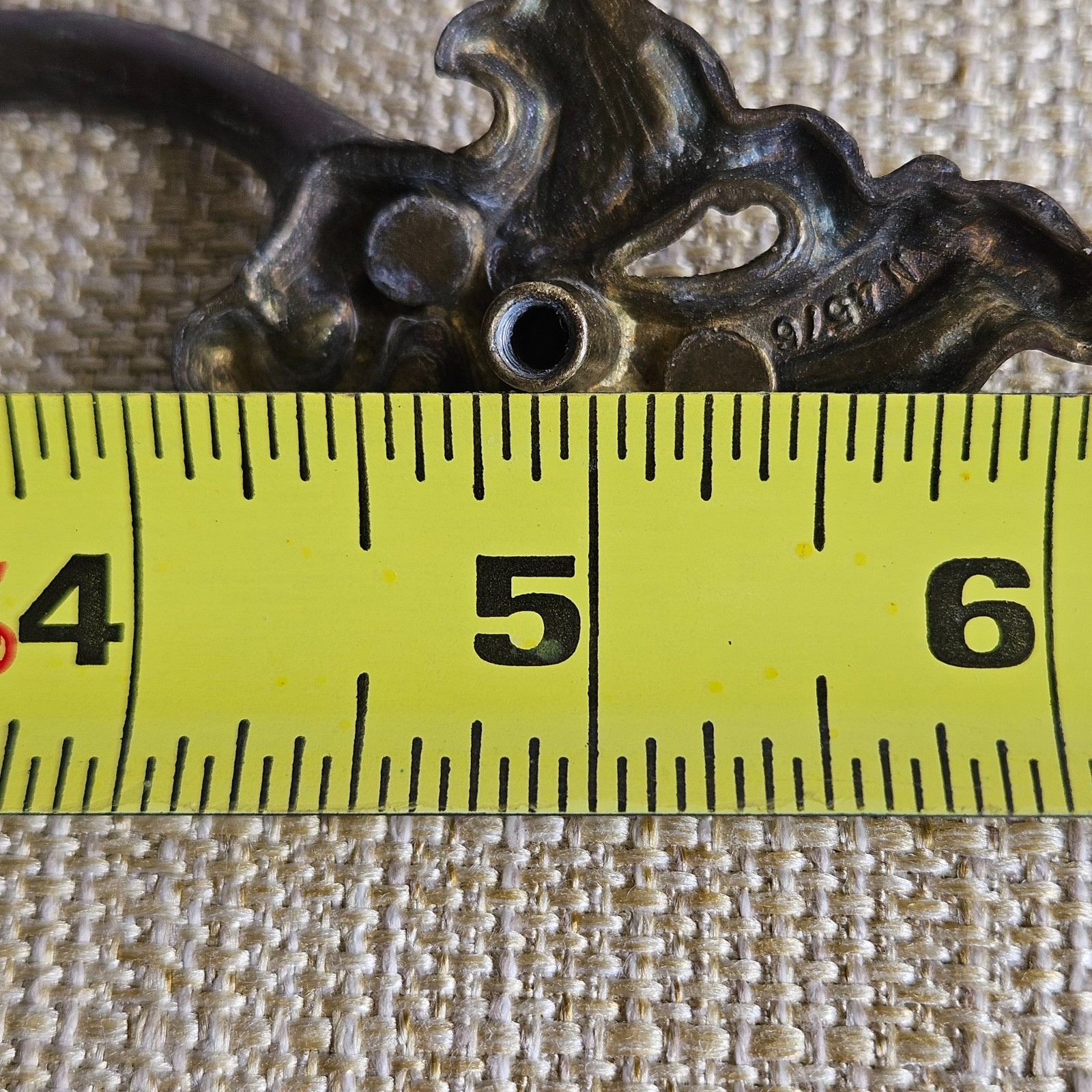 French Provincial Bail Drop Drawer Pulls Pair Antique Brass Patina Ornate M1676