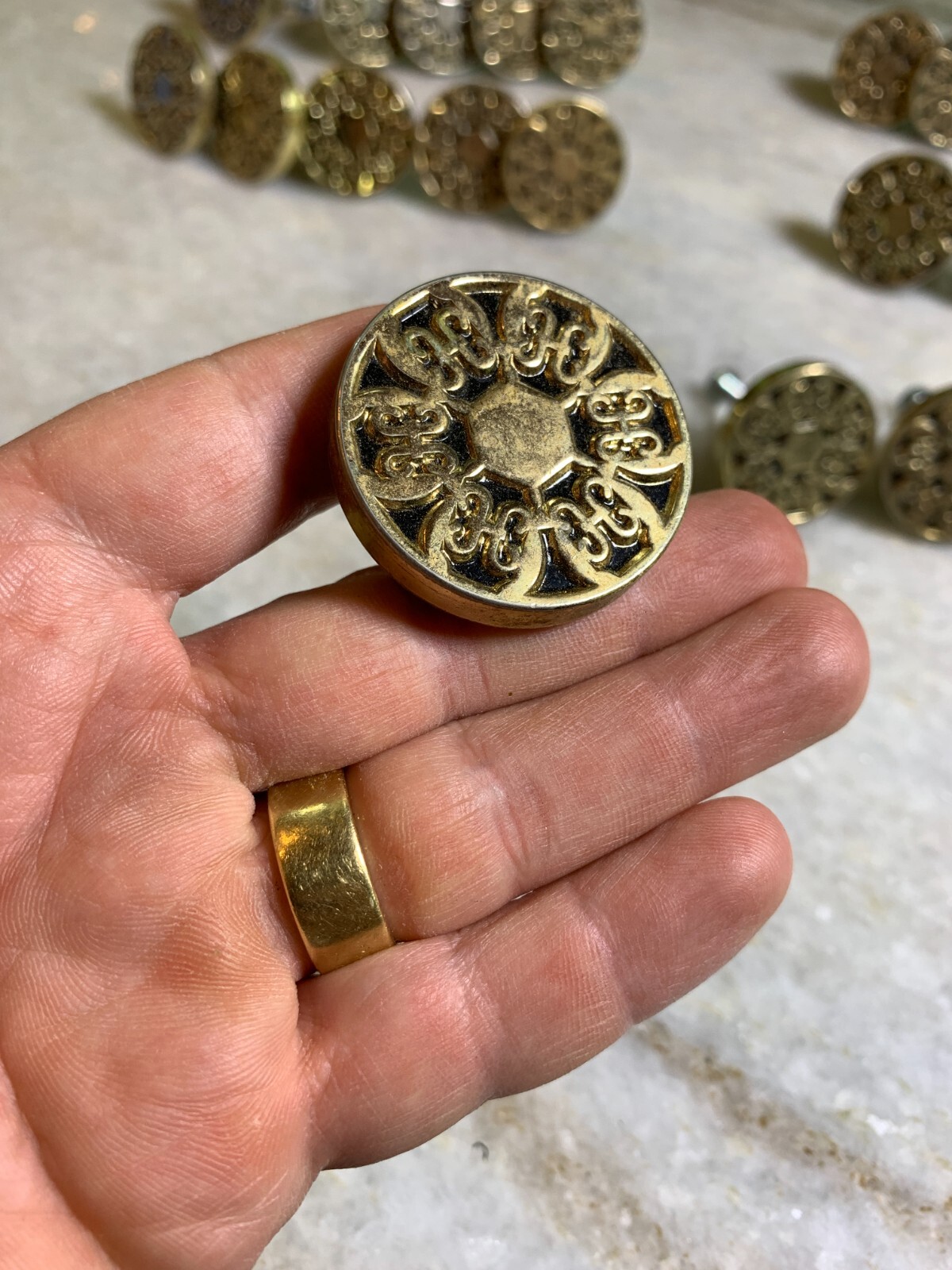 Vintage Mid Century 1960s 60s 1970s 70s Gold Enamel Drawer Knob Pull Knobs Pulls