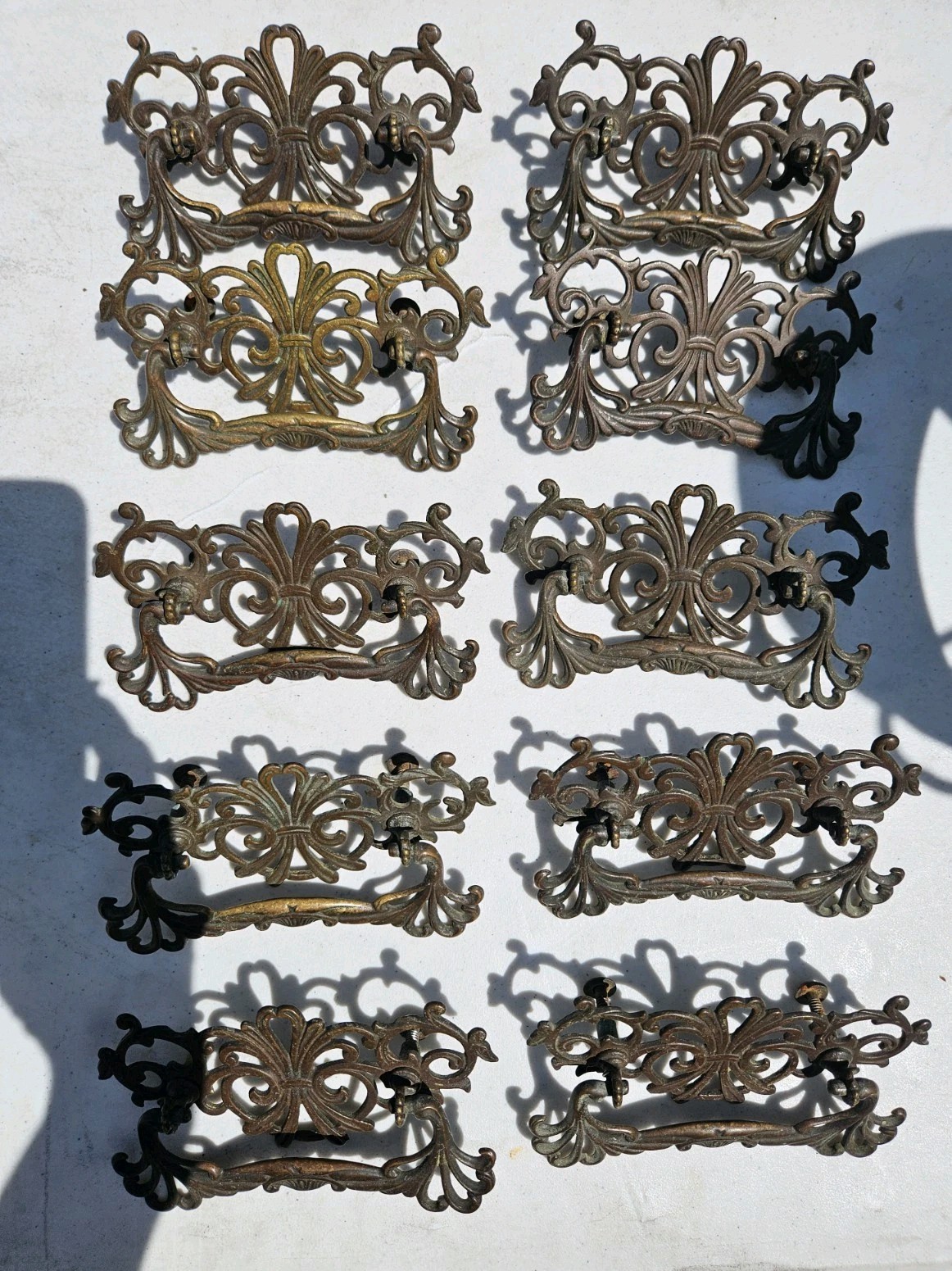 Antique Drawer Pulls Handles Old Furniture Vintage Brass Hardware 5 1/2″ x 3″