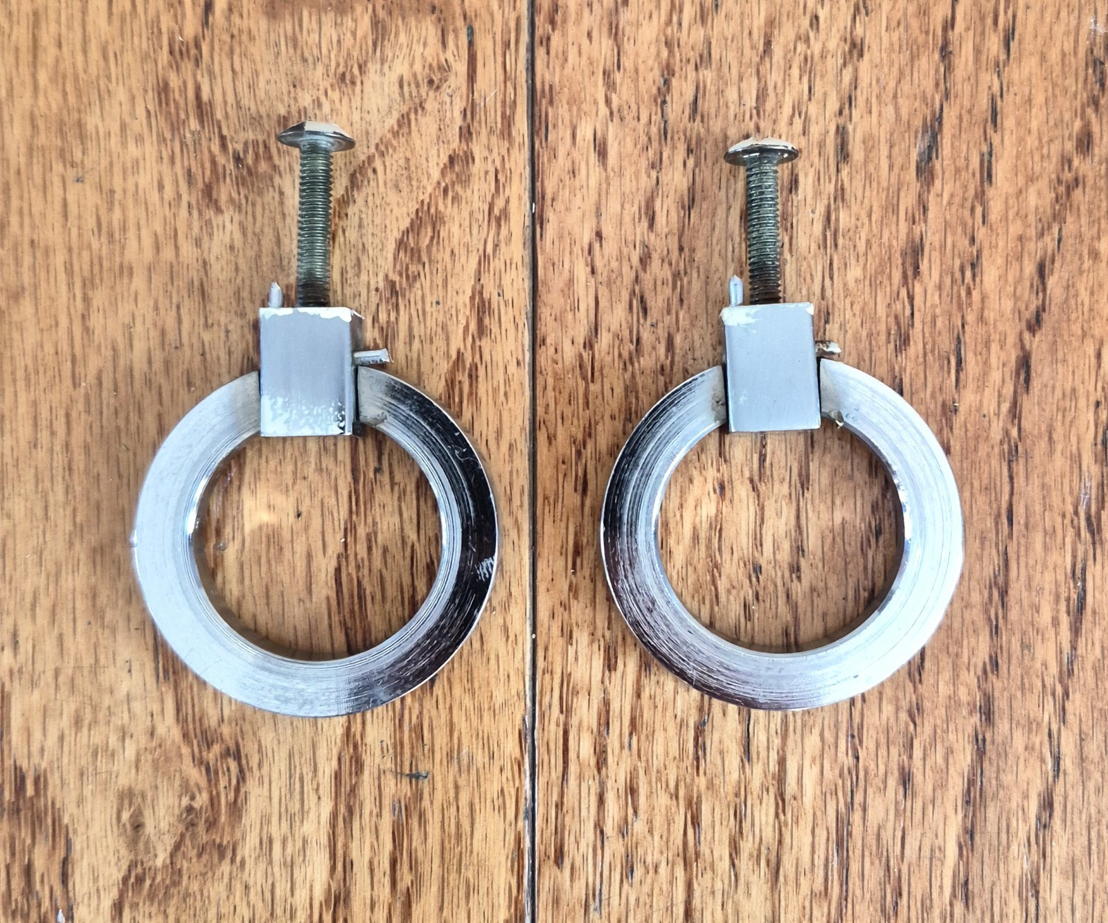 LOT OF 2 – VINTAGE BRUSHED NICKEL RING CABINET DRAWER PULL HANDLES 1.75”