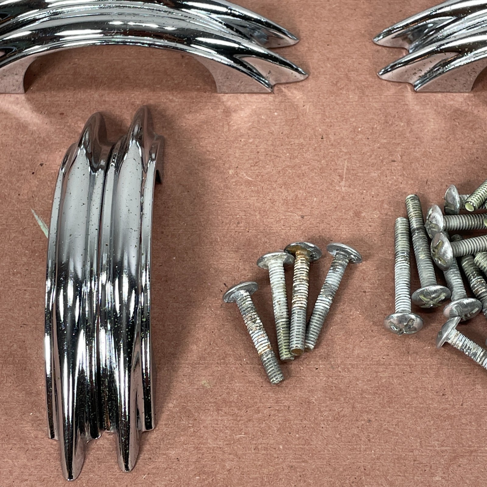 2 Vintage Chrome Plated Cabinet Pulls ( Similar to Youngstown & Amerock E311 )