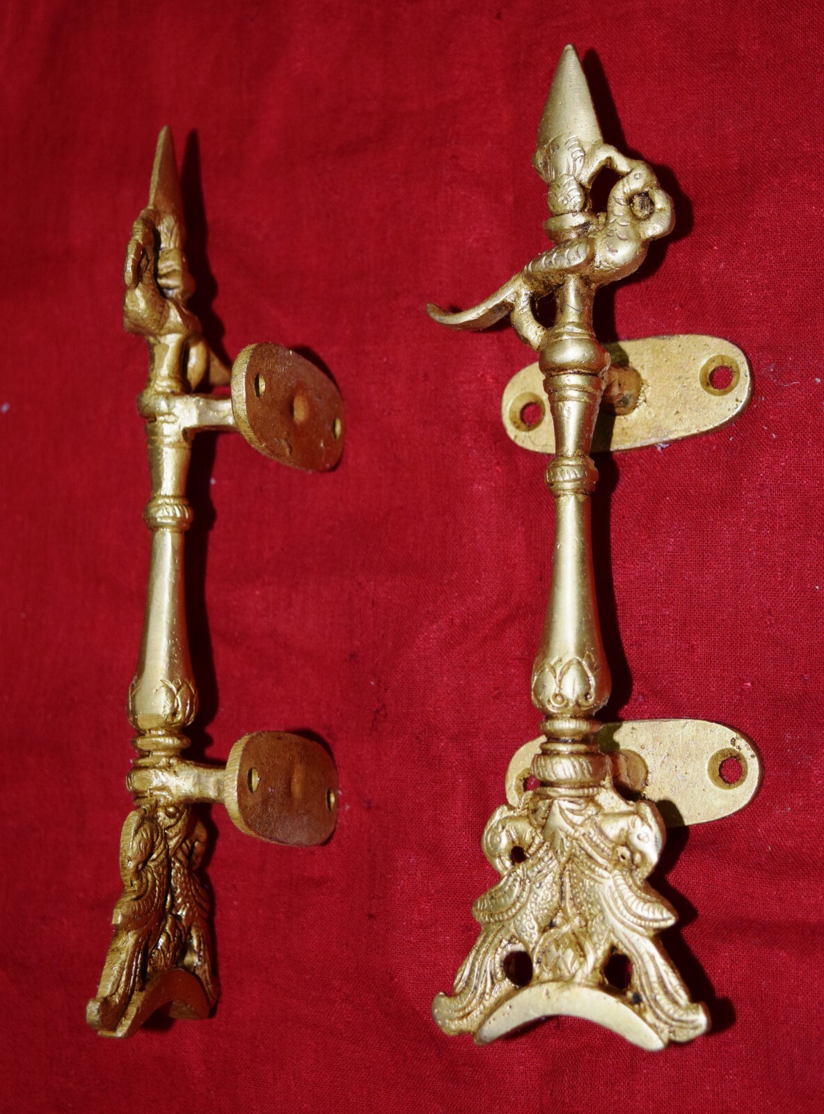 Brass Cockatoo Door Handle Pair Peafowl Bird Dresser Pull Oval Shape Base GTX