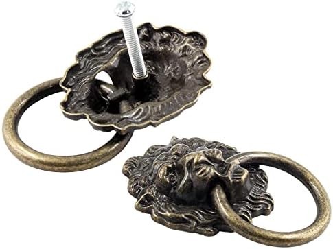 6 Pcs Lion Head Knobs Pull, Antique Bronze | Ring Pull Handles, For Dresser Draw