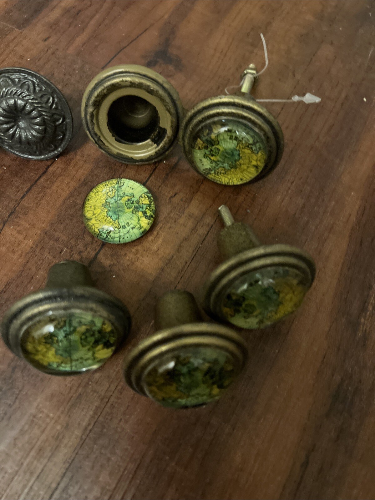 Lot 9 Drawer Cabinet Pull Metal Glass Globe Map Atlas Oceans Round Free Shipping