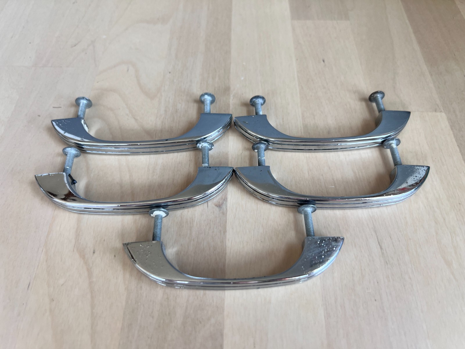 Vintage Mid-Century Art Deco Chrome Cabinet Drawer Pulls 3″ Center Lot of 5