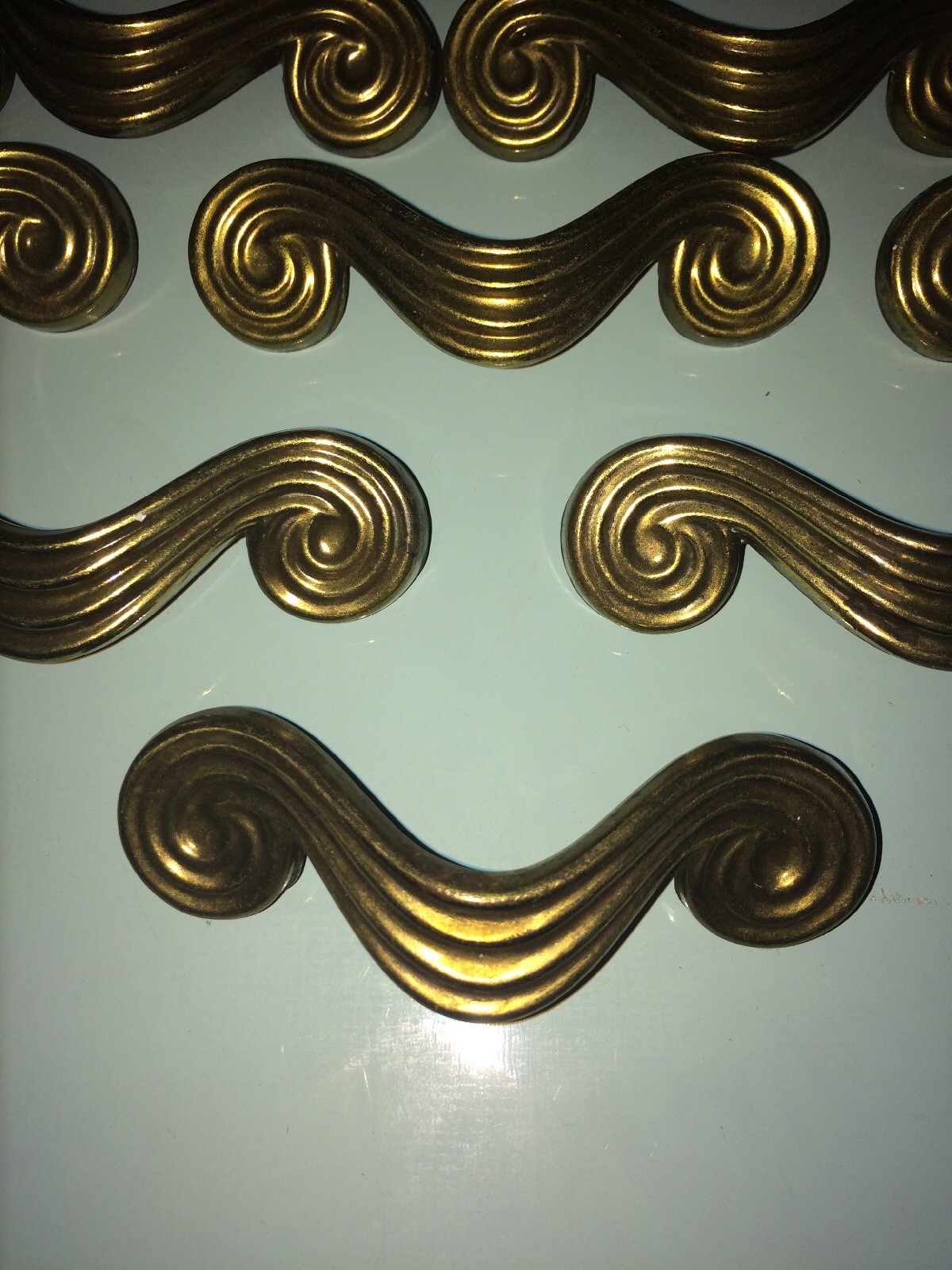 Vintage Art Deco Waterfall Curvy KBC Brass Handle Pull Original Patina