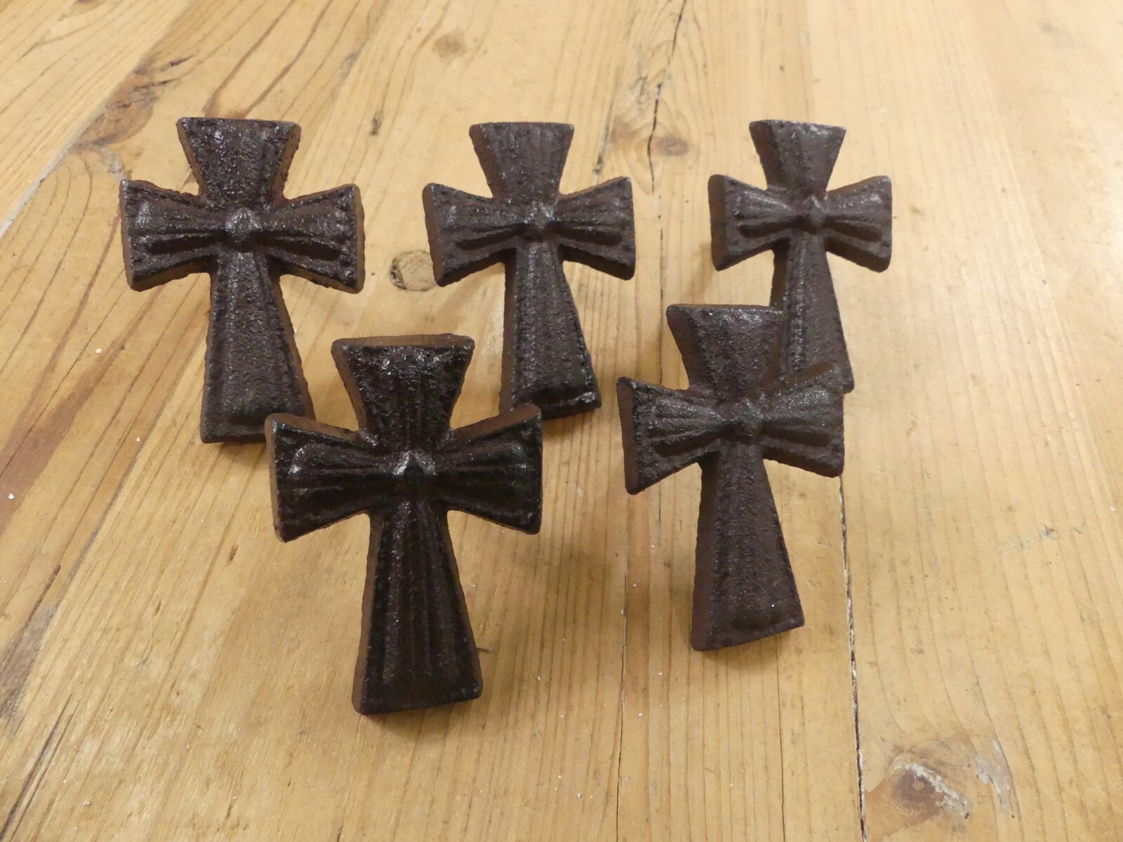 5 CAST IRON CROSSES W/ SCREWS DRAWER CABINET PULLS HANDLES DRESSER CROSSES