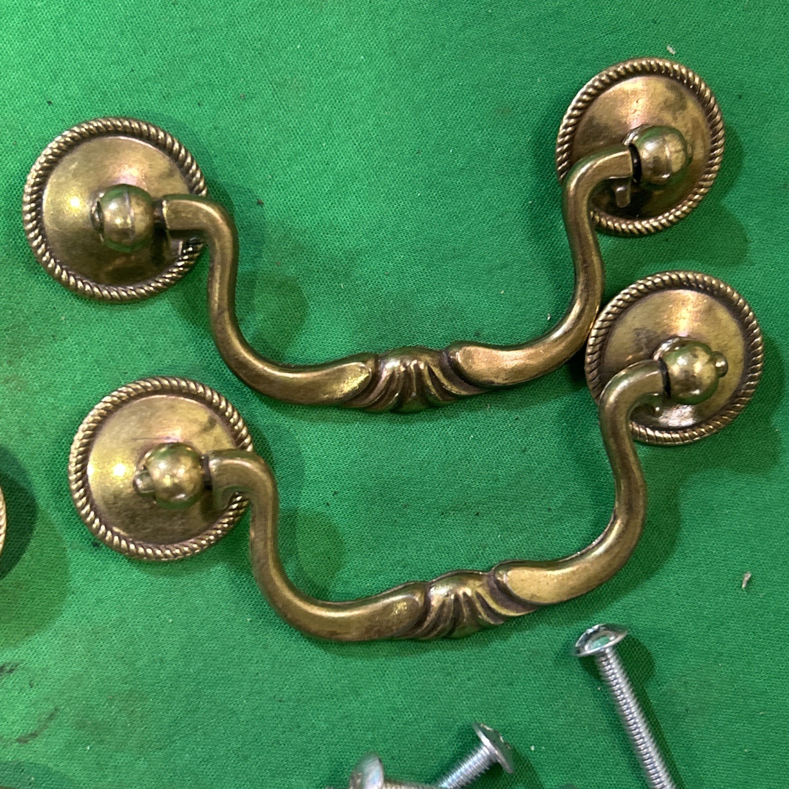 Five Vintage Brass Drop Bail Pull Handle Drawer 3” Center