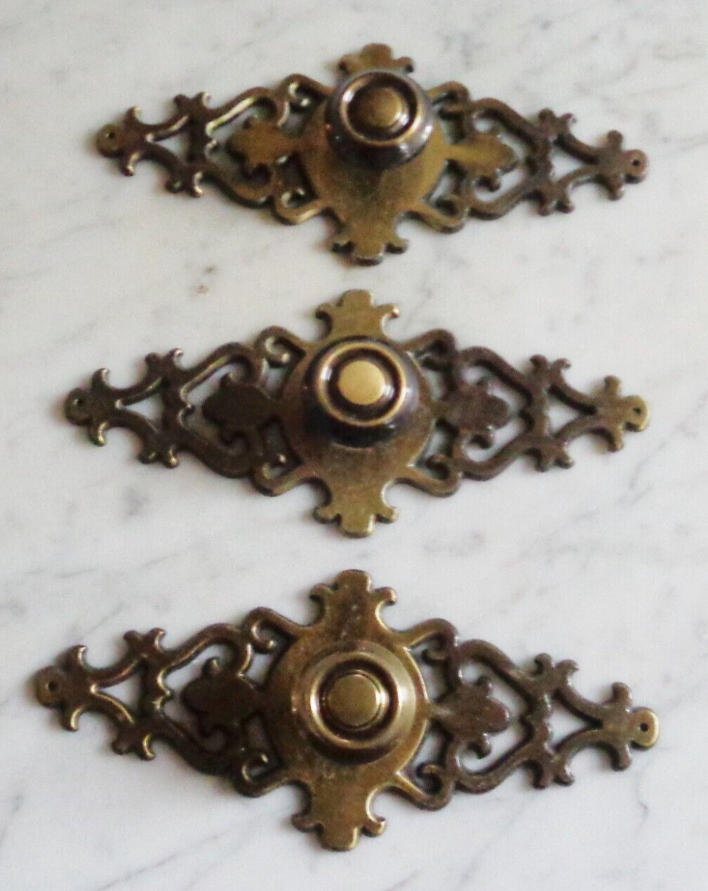 3 Vintage Brass Knob 728 & Brass Back Plate Amerock 1967 Door Drawer Pulls