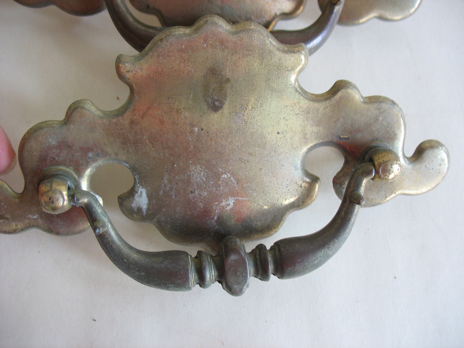 S/6 Batwing Chippendale brass plated drawer pulls 3 1/2″ centers Salvage