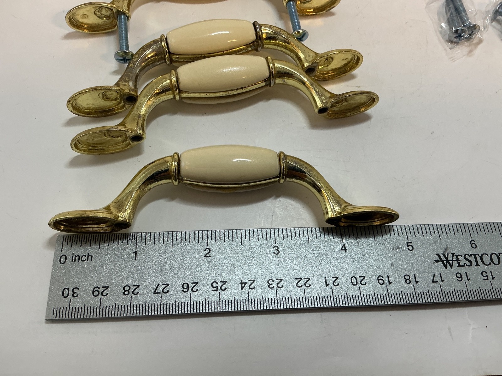 Vintage Door Drawer pulls Beige with gold tone lot of 5 Used
