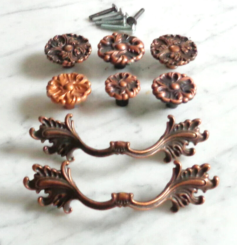 Ajax Amerock Rosette Leaf Copper Vintage Drawer Pull Cabinet Handles & Knobs