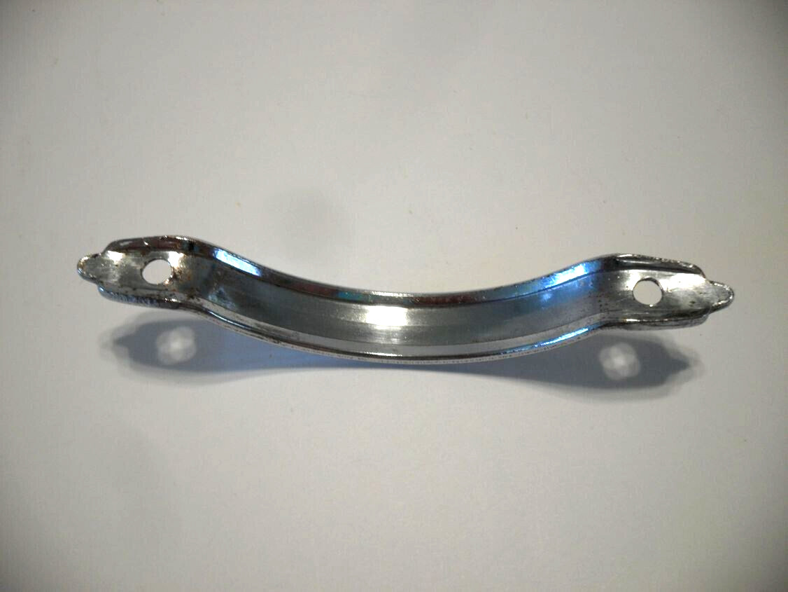 Vintage Chrome Drawer Strap Pull Cabinet Door Handle Raised Face Pointed Ends