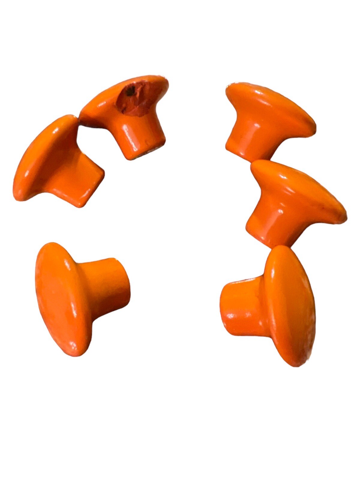 VTG Retro 1970s MCM Orange Mushroom 6 Porcelain Drawer Door Pull Knobs READ