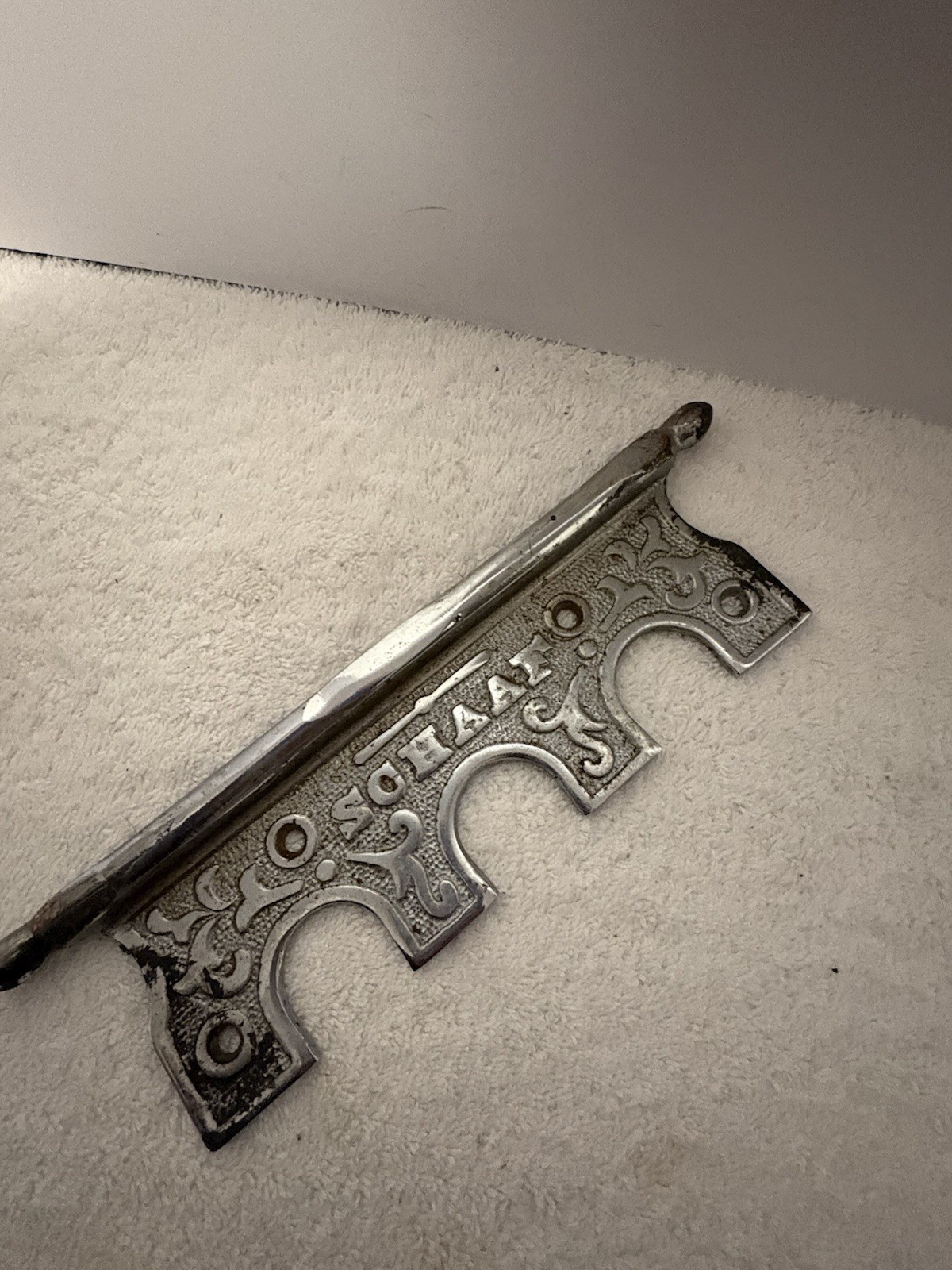 S. O. HAAK Antique Original 1900s Silver Metal Scroll Bail Drawer Pull Rusted