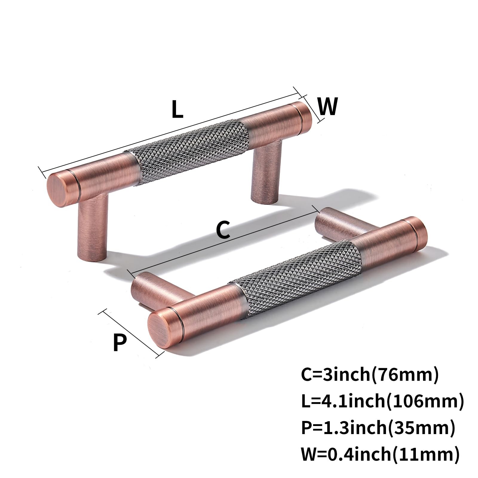 Khtumeware 10 Pack 3 Inch76Mm Aluminum Handles Knurled Brushed Antique Copper