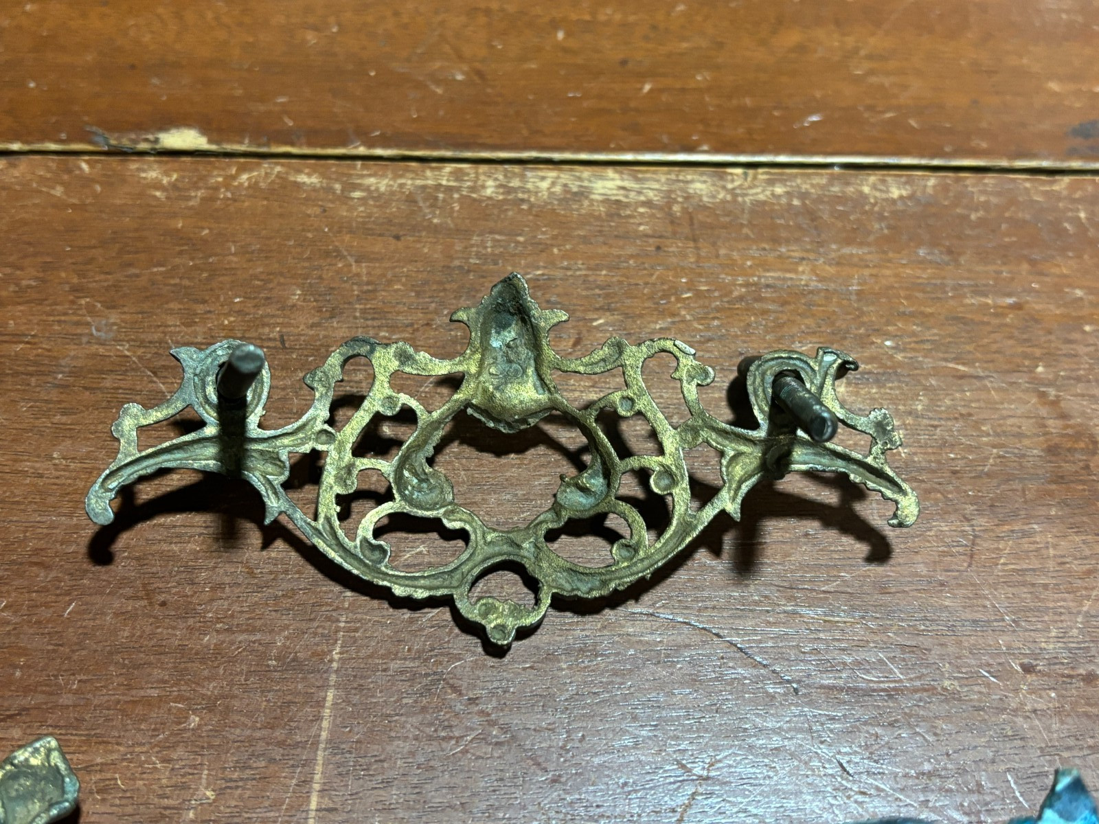 Lot of 4 Mixed Ornate Vintage Metal Drawer Backplates two with Pulls
