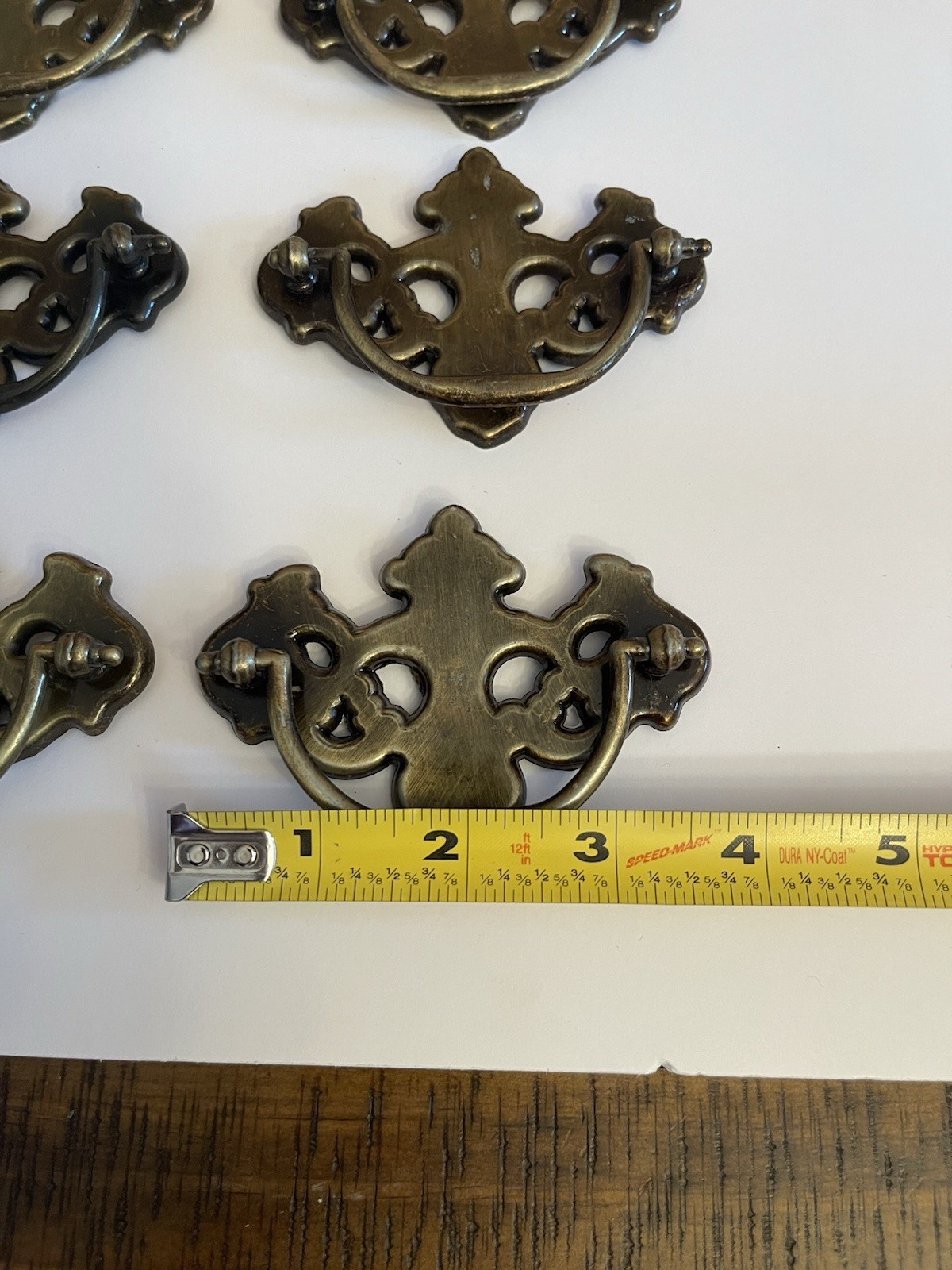 Lot of 6 Vintage 3-in Center to Center Brass Bail Drop Drawer Pulls