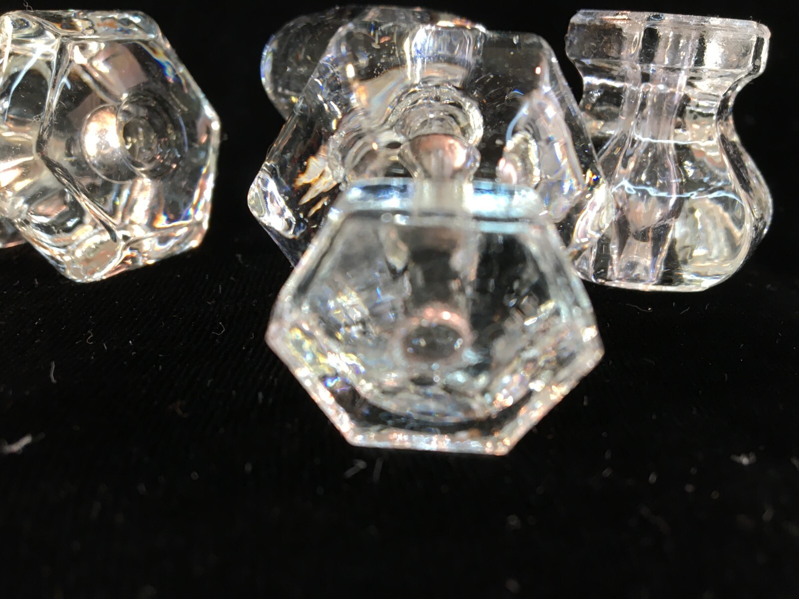 Clear Depression Glass Pulls Hexagon Shaped Antique Style Set of 4