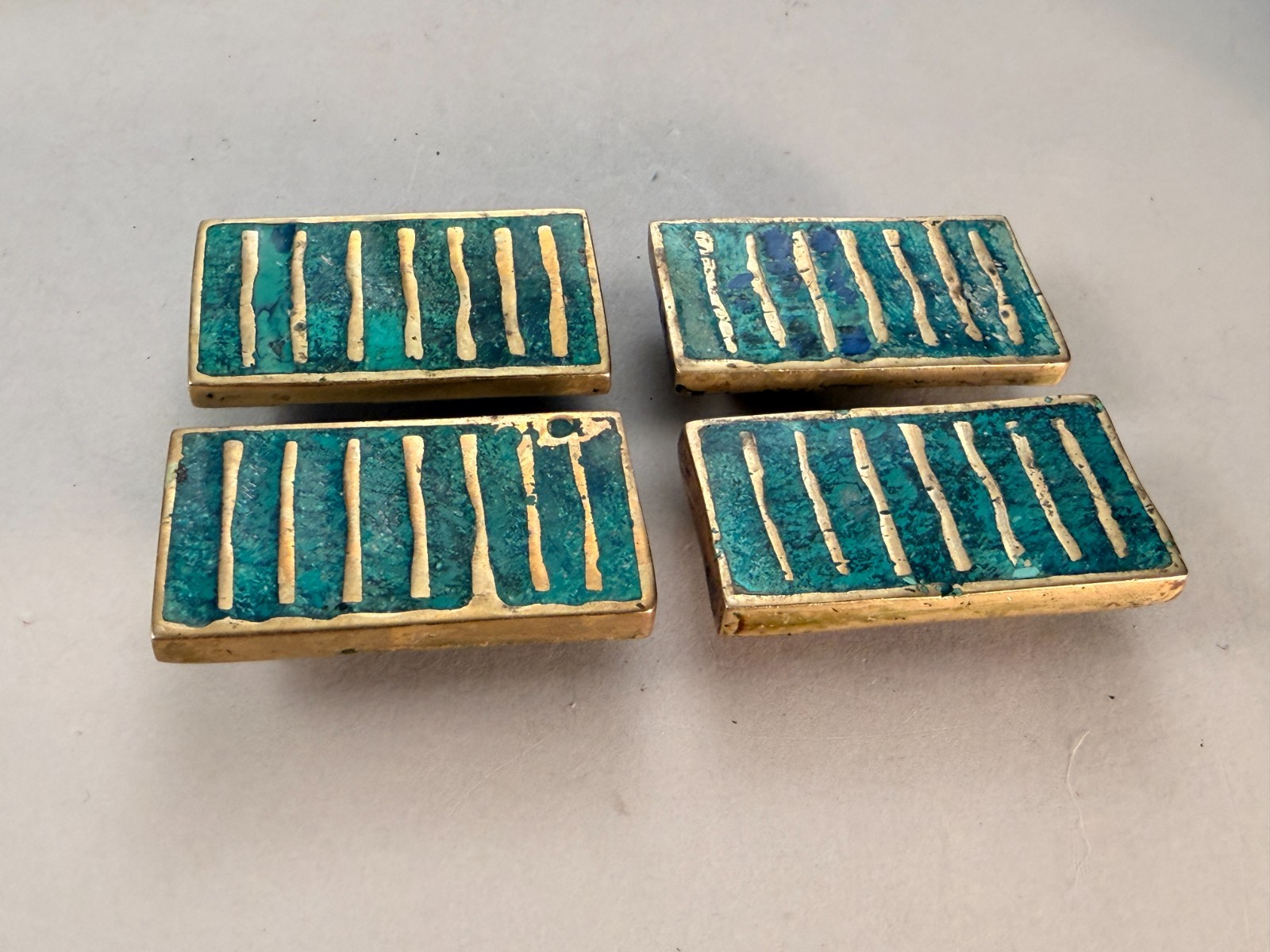 VINTAGE PEPE MENDOZA MID CENTURY MODERN 1958 4 DRAWER PULLS -MALACHITE AND BRASS