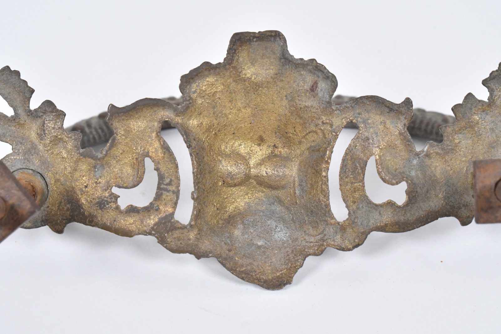Antique Ornate Brass Drawer Handle Mythological Figure God Face Poseidon Neptune