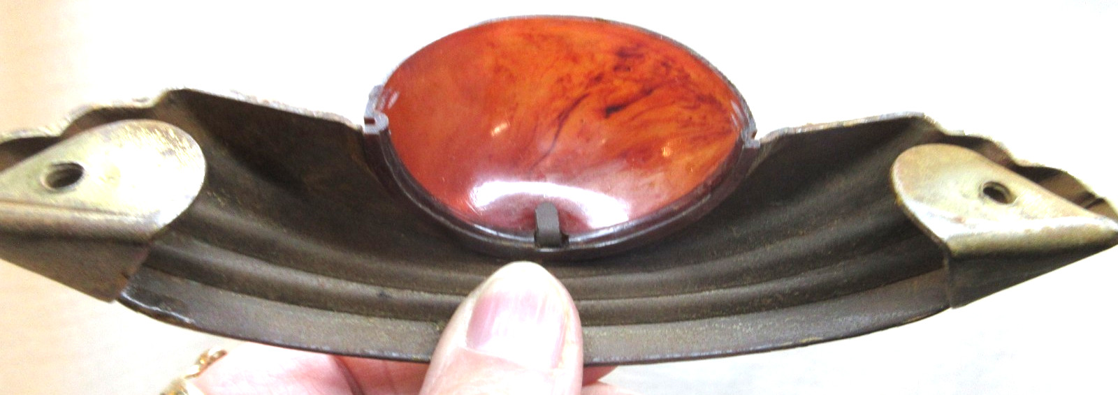 RARE~ART DECO BUREAU DRAWER PULLS~ SIX(6) METAL AND LUCITE IN AN OLD CIGAR BOX