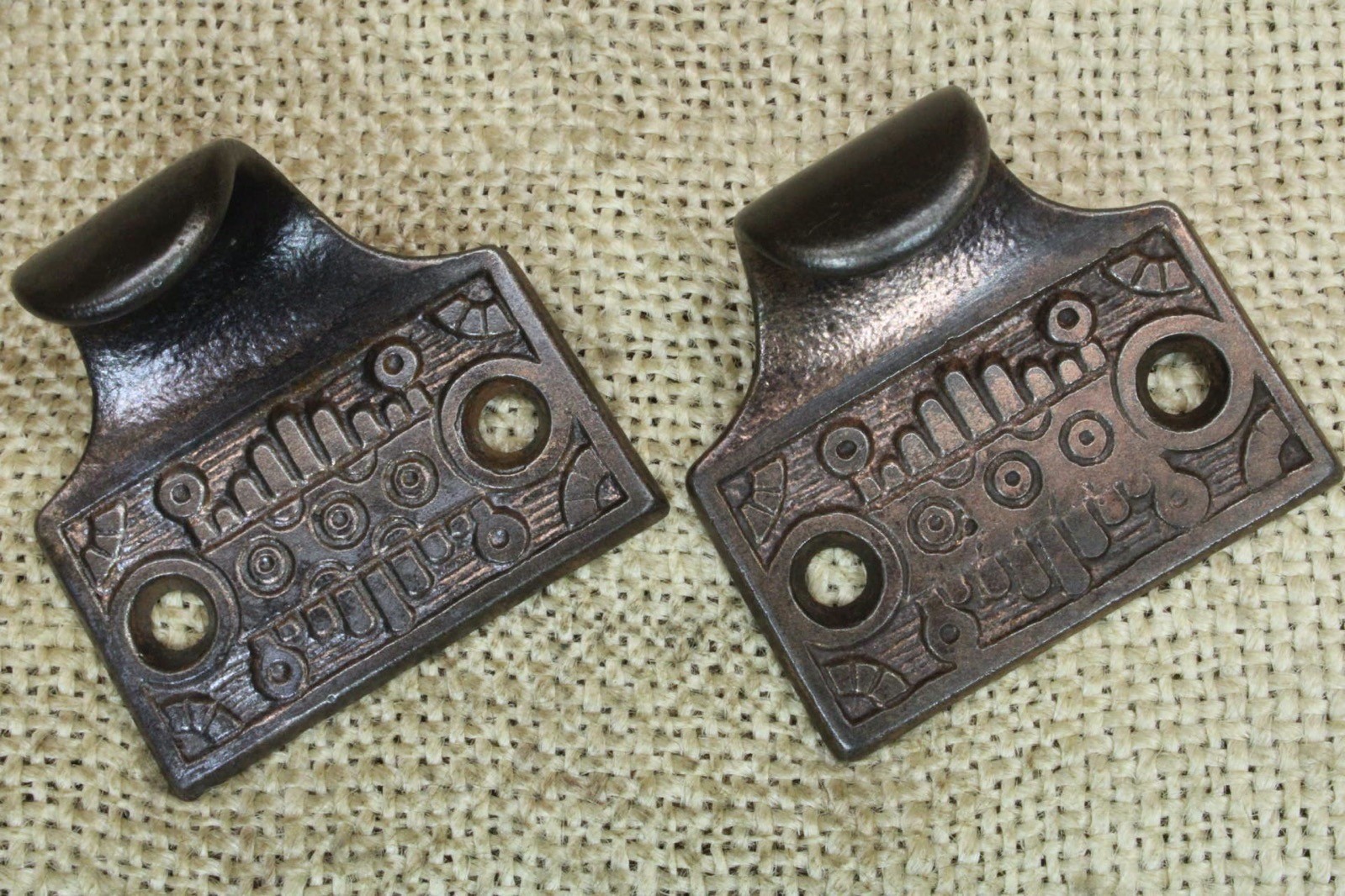 2 Old Window Sash Lifts Pulls Cast Iron light Copper Bronze Victorian Windsor
