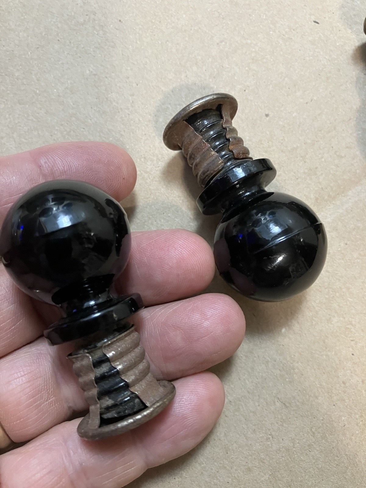 AMAZING RARE APOTHECARY ART DECO BLACK GLASS PULL EDWARDIAN EASTLAKE ANTIQUE ea.