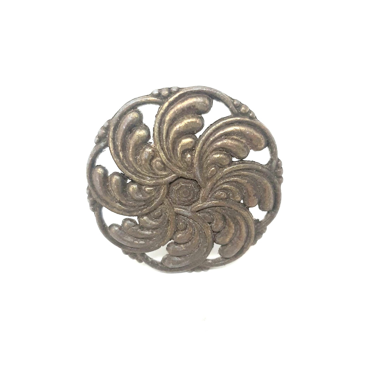Vintage Round Knob Large Floral 1 3/4 Inch Gold Metal Handle Ornate Hardware