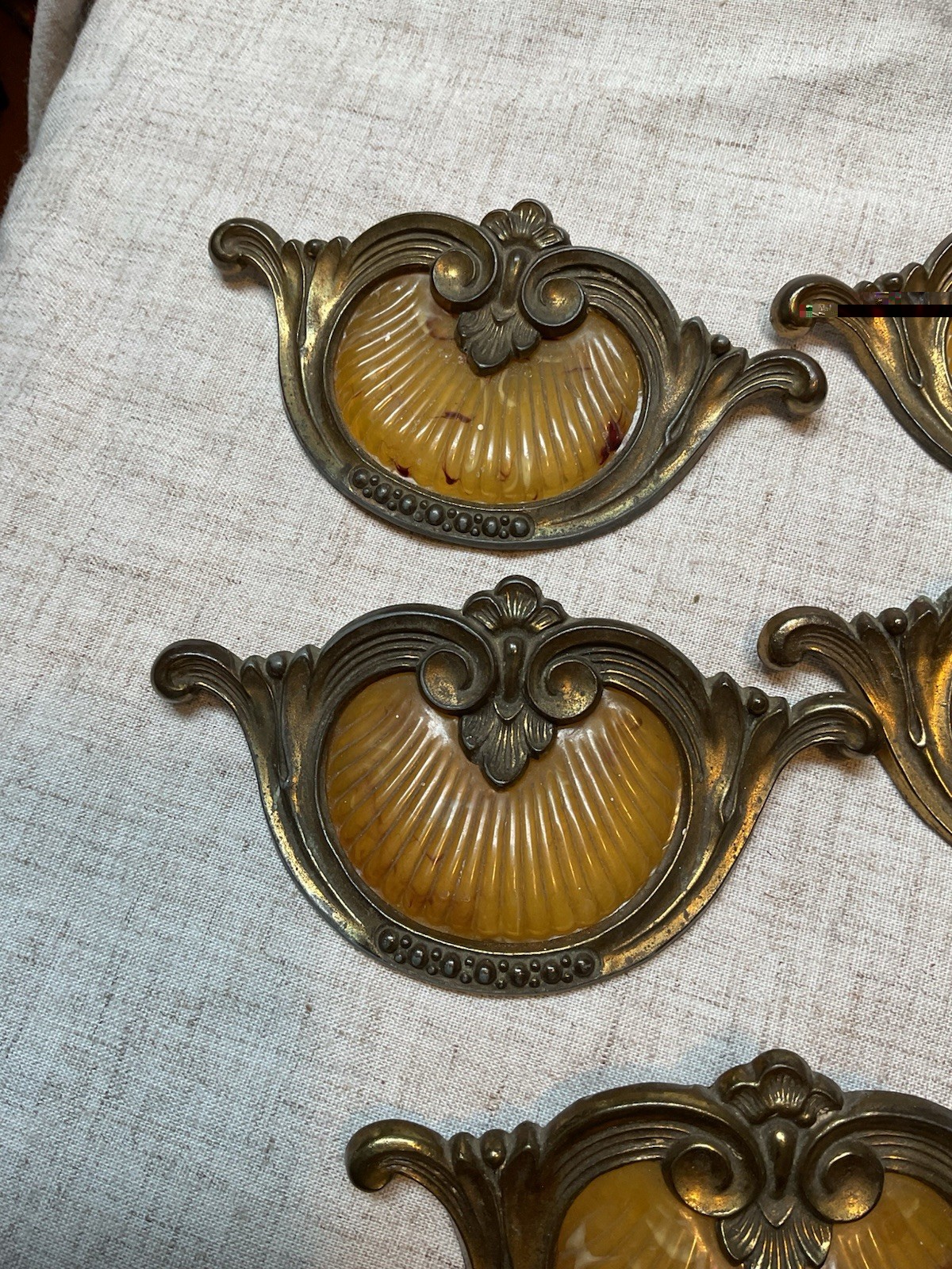 Vintage Keeler Bakelite Brass Waterfall Shell Handle Dresser Pulls (5) 1930s