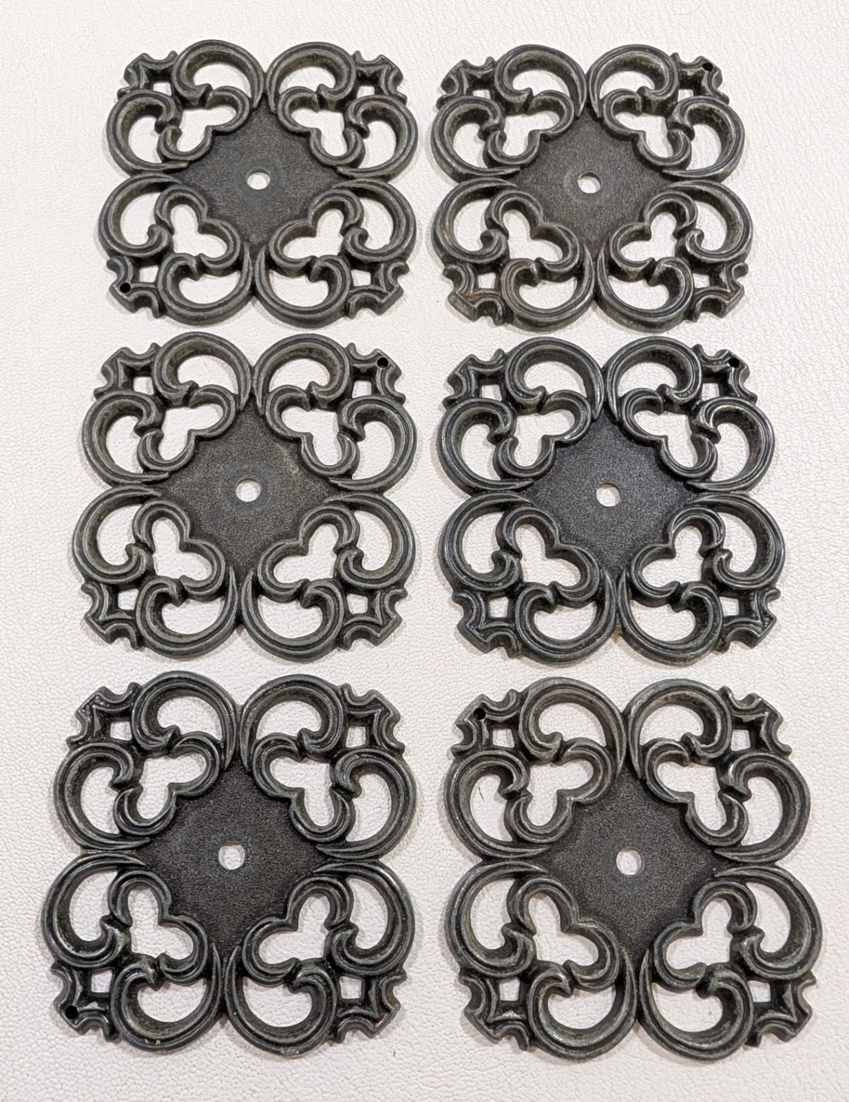 Lot of 6 Vintage Ajax 1060 Espana Royale Pewter Cabinet Backplates 2.5″