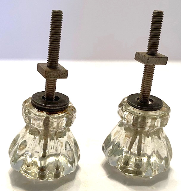Set of 2 Antique Clear Glass 1″ Dresser/Cabinet Pulls/Knobs w/Screws