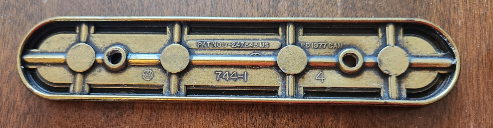 Vintage Amerock 744-1 Shabby Antique Brass Cabinet Door Pull & Backplate