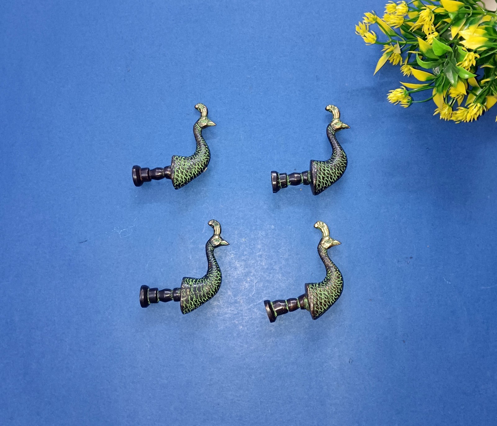 Turkey Bird Head Design Drawer Knob Brass Peacock Pull Set of 04 Pieces GTX