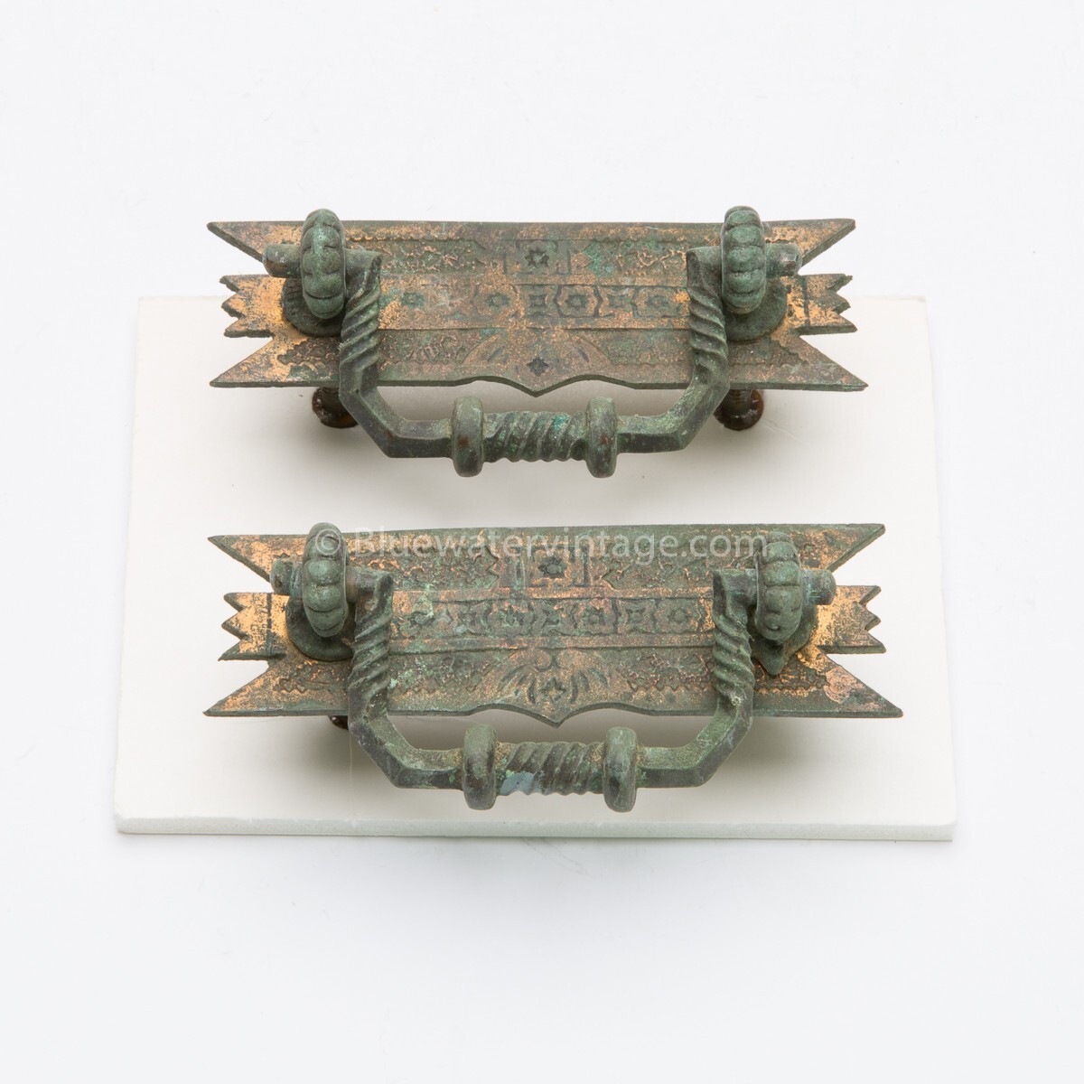 HD13 Antique Pair c1920s Mission or Arts & Crafts Cast Bronze Bail Drawer Pulls!