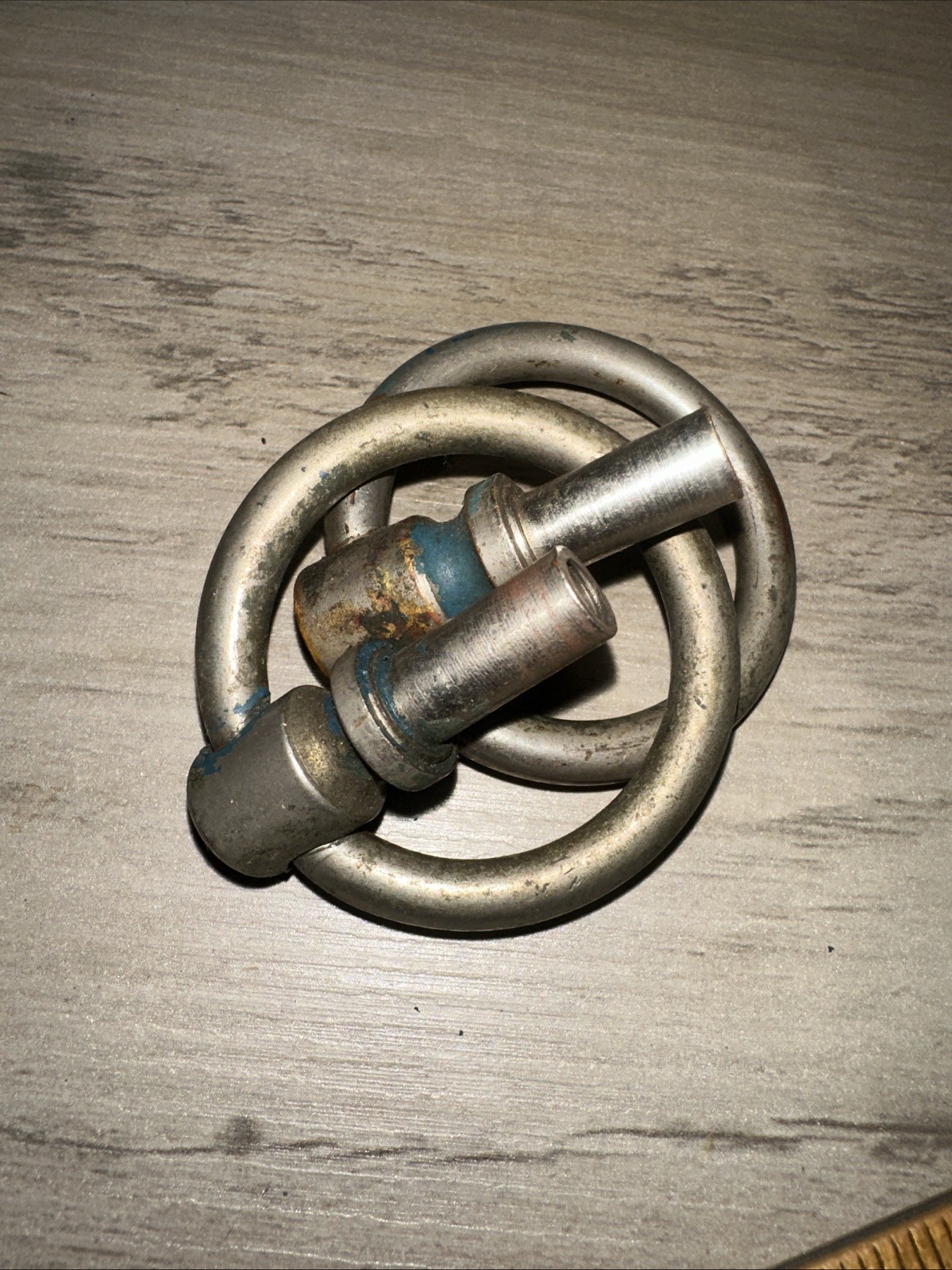 2 Round Drawer Pulls Nickel Brass Drop Handles Nice Patina!
