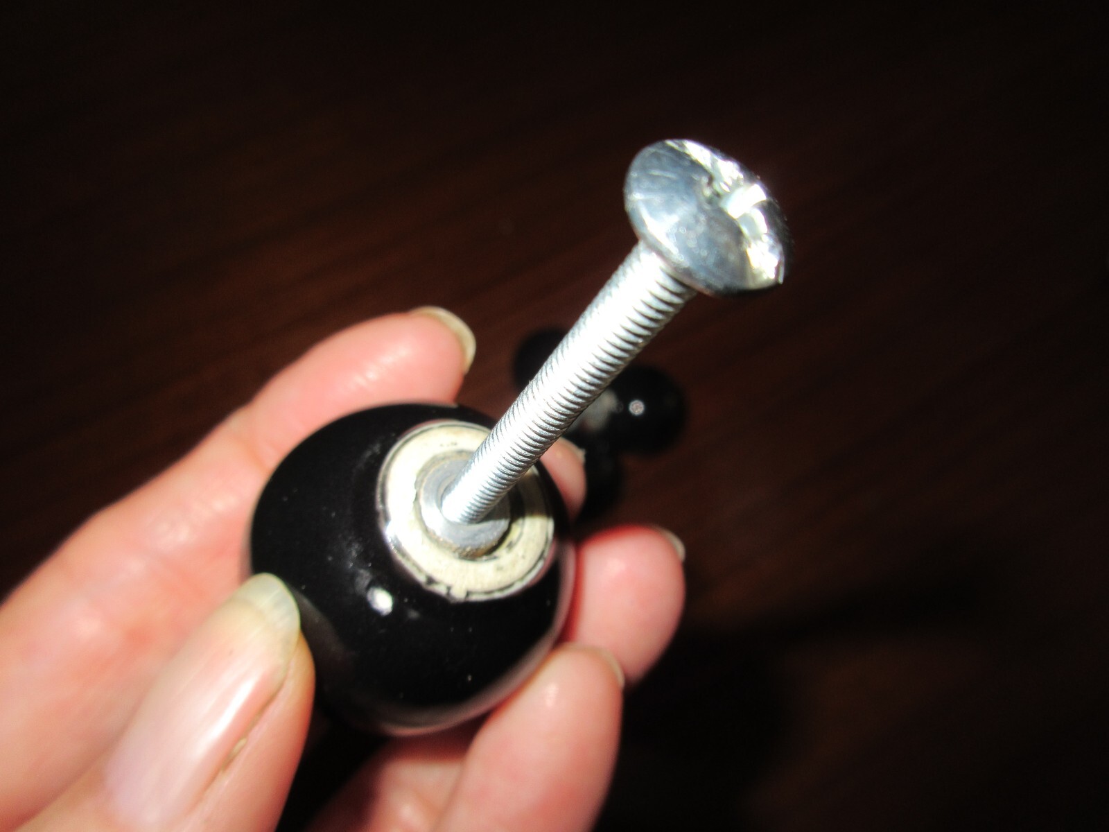 Vintage Retro MCM set of Four 1 1/4″ Round Ceramic Black Ball door drawer knobs