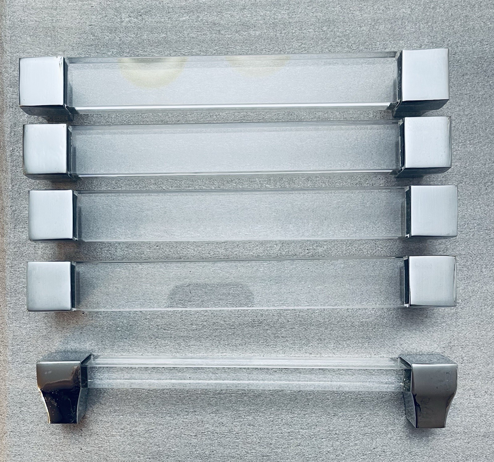 Set 5 Lucite Acrylic Drawer Pulls 8″ Polished Nickel Cabinet Handles W Hardware