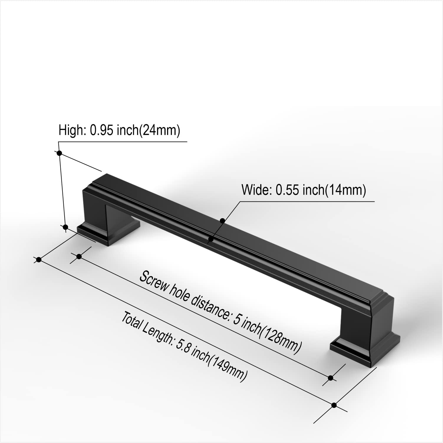 Amerdeco 10 Pack Matte Black 5 Inch128Mm Hole Centers Kitchen Cabinet Pulls