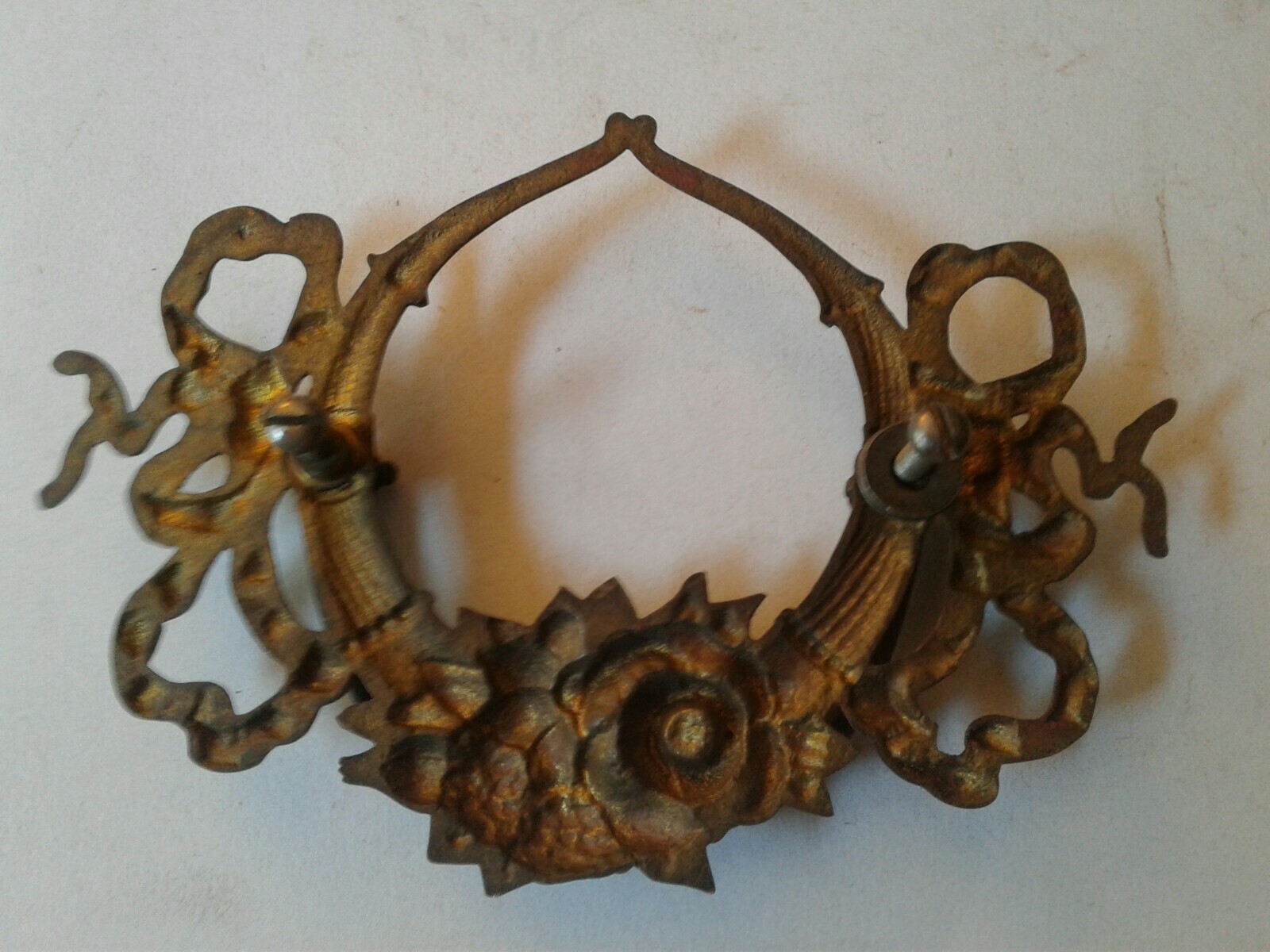 Antique / Vintage Drop Bail Pulls Drawer Pulls Ornate Brass Hardware Lot of 6