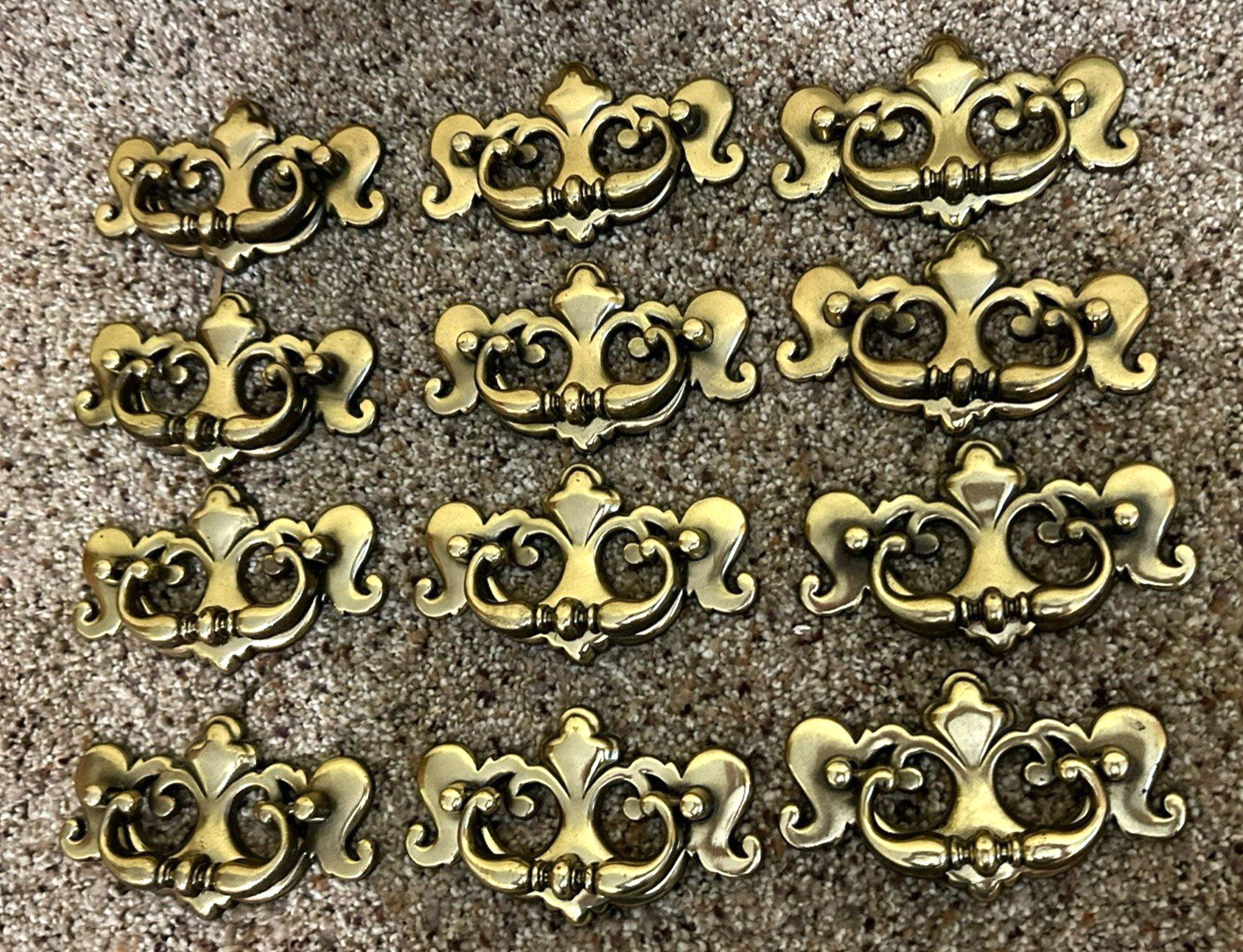 Vtg Lot 12 Cont B 1988 Drop Drawer Pull Handle B1066 Shiny Brass Bat Wing Sides