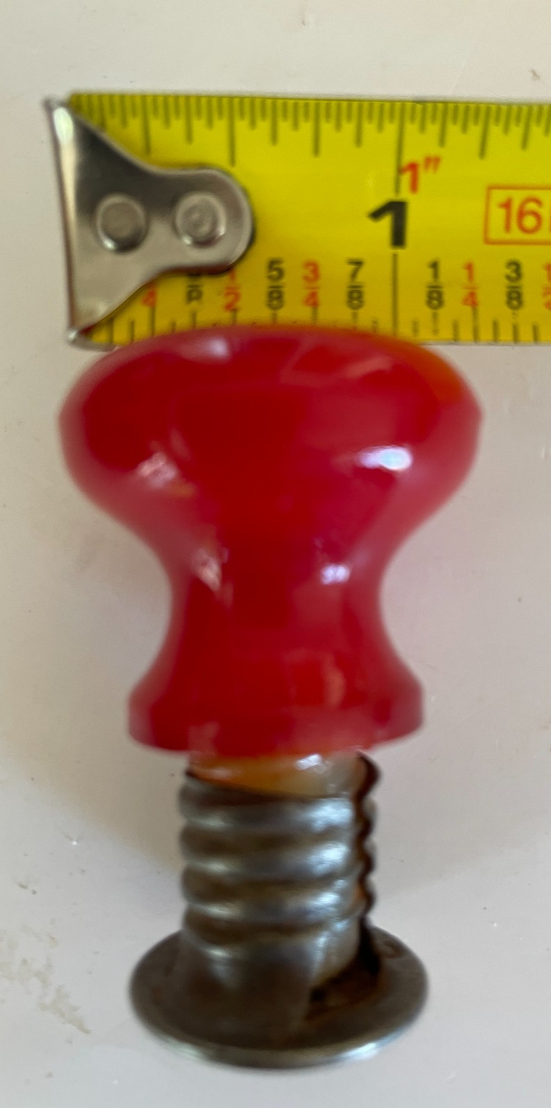 ONE Red Glass Hoosier Cabinet Style Threaded Knob Pull w/ Sleeve Hardware Orig