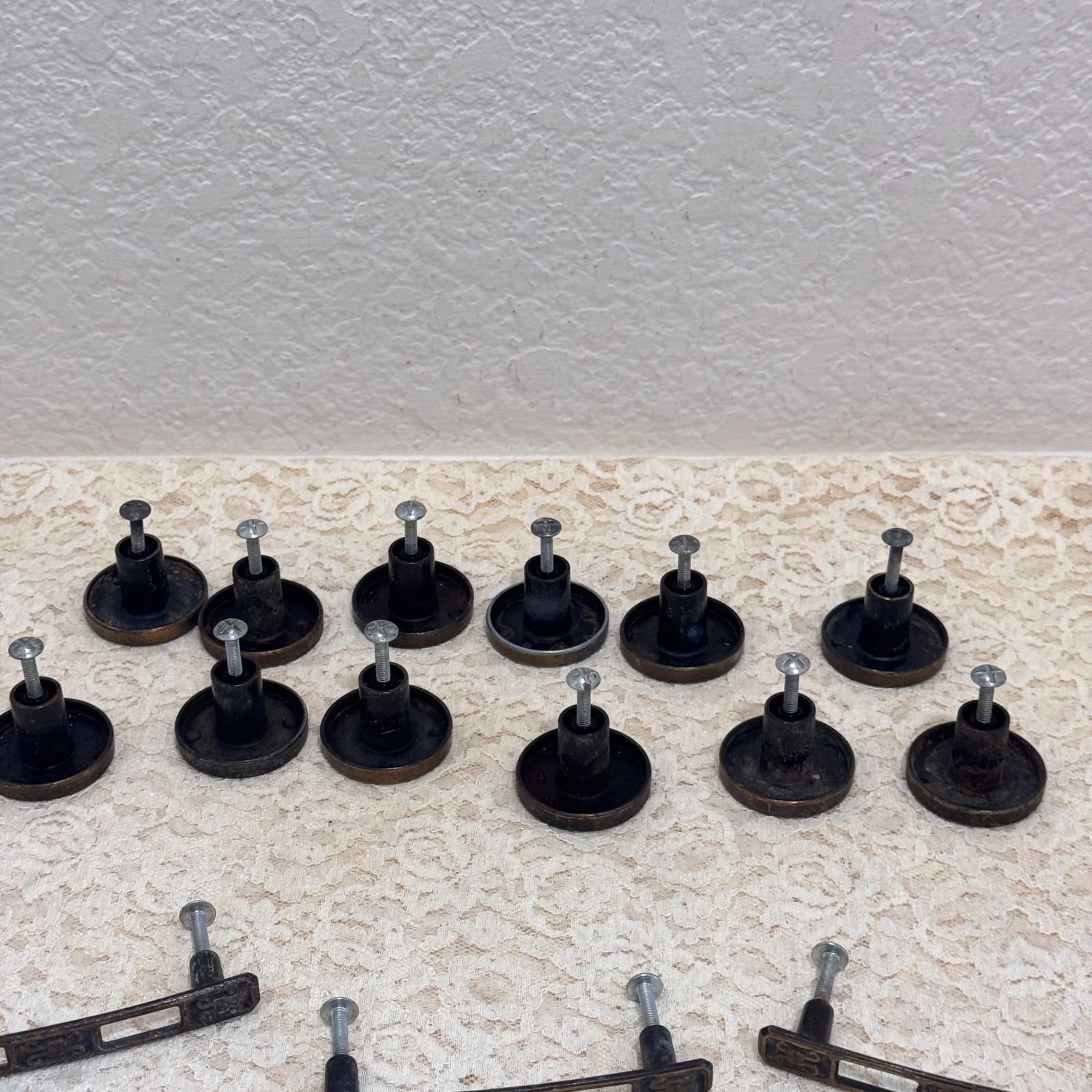 15pc Vintage JB JayBee Brass Cabinet Knobs Drawer Pulls Patina Hardware Lot