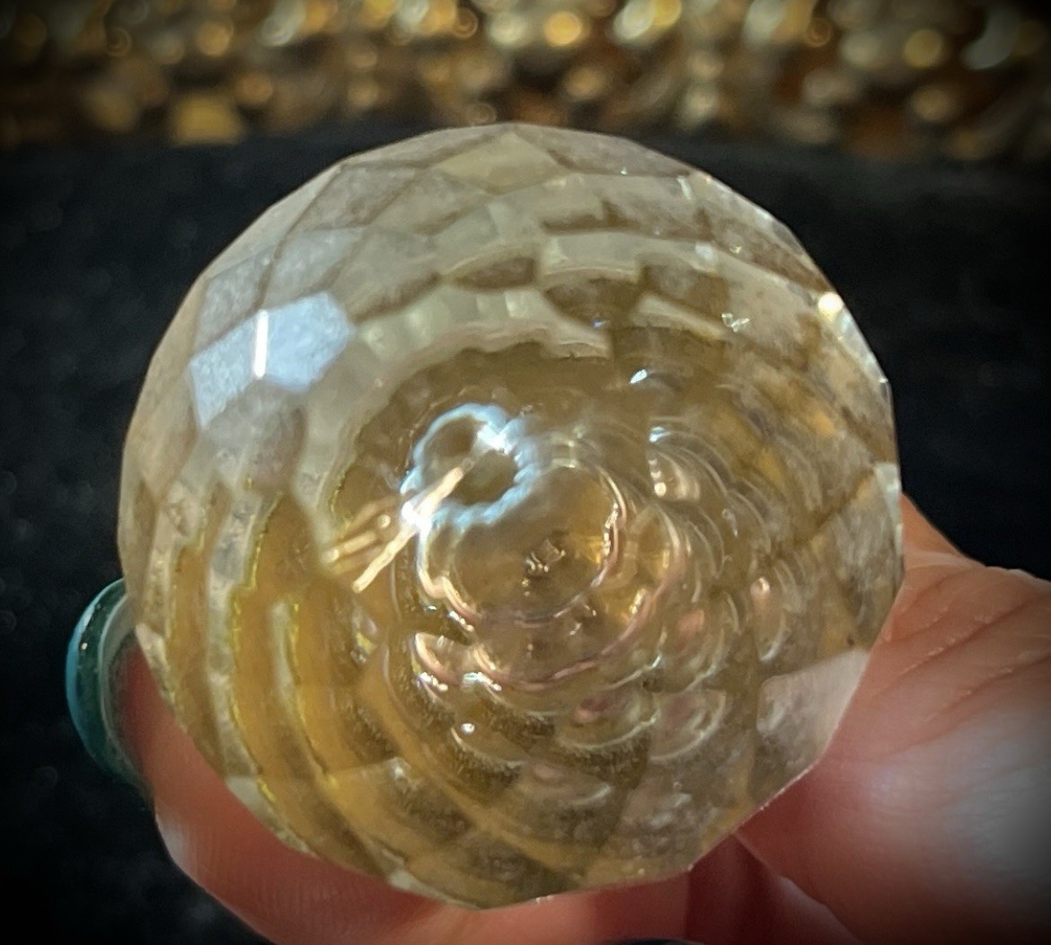 Pair Vintage clear faceted crystal ball doorknobs drawer pulls with brass base