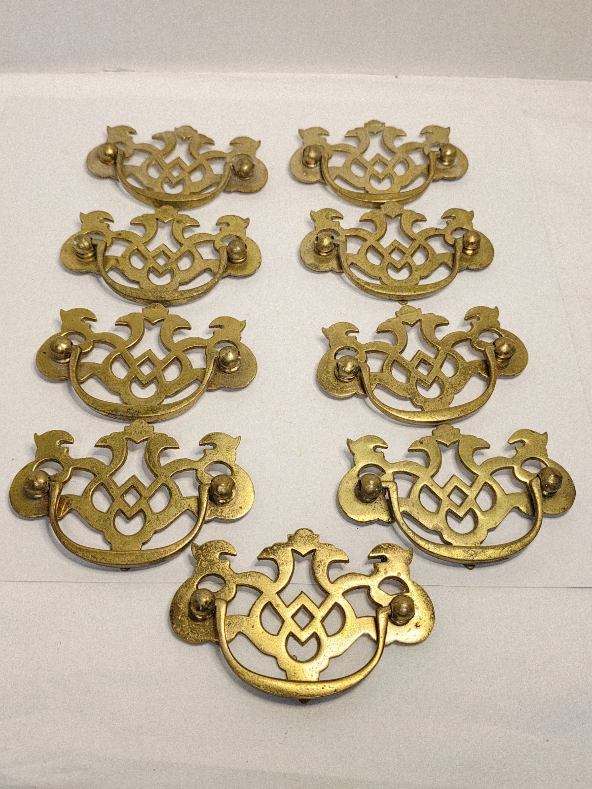Lot Of 9 Brass Drop Bail Drawer Pull Handles Salvage 4×2.5″