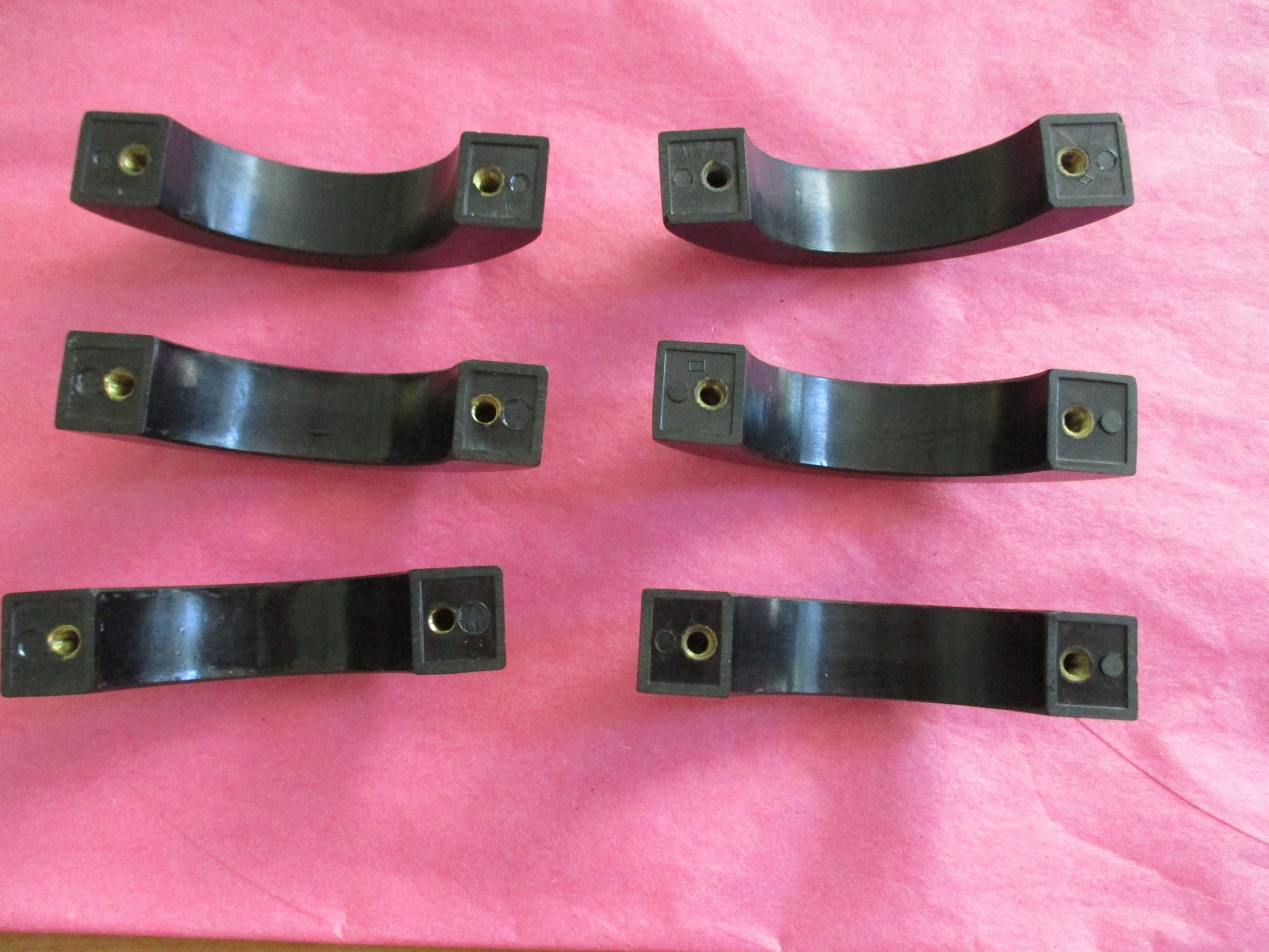 Vintage Set of 6 Black Bakelite Drawer Pulls Door Handles- 3″ Long – No screws