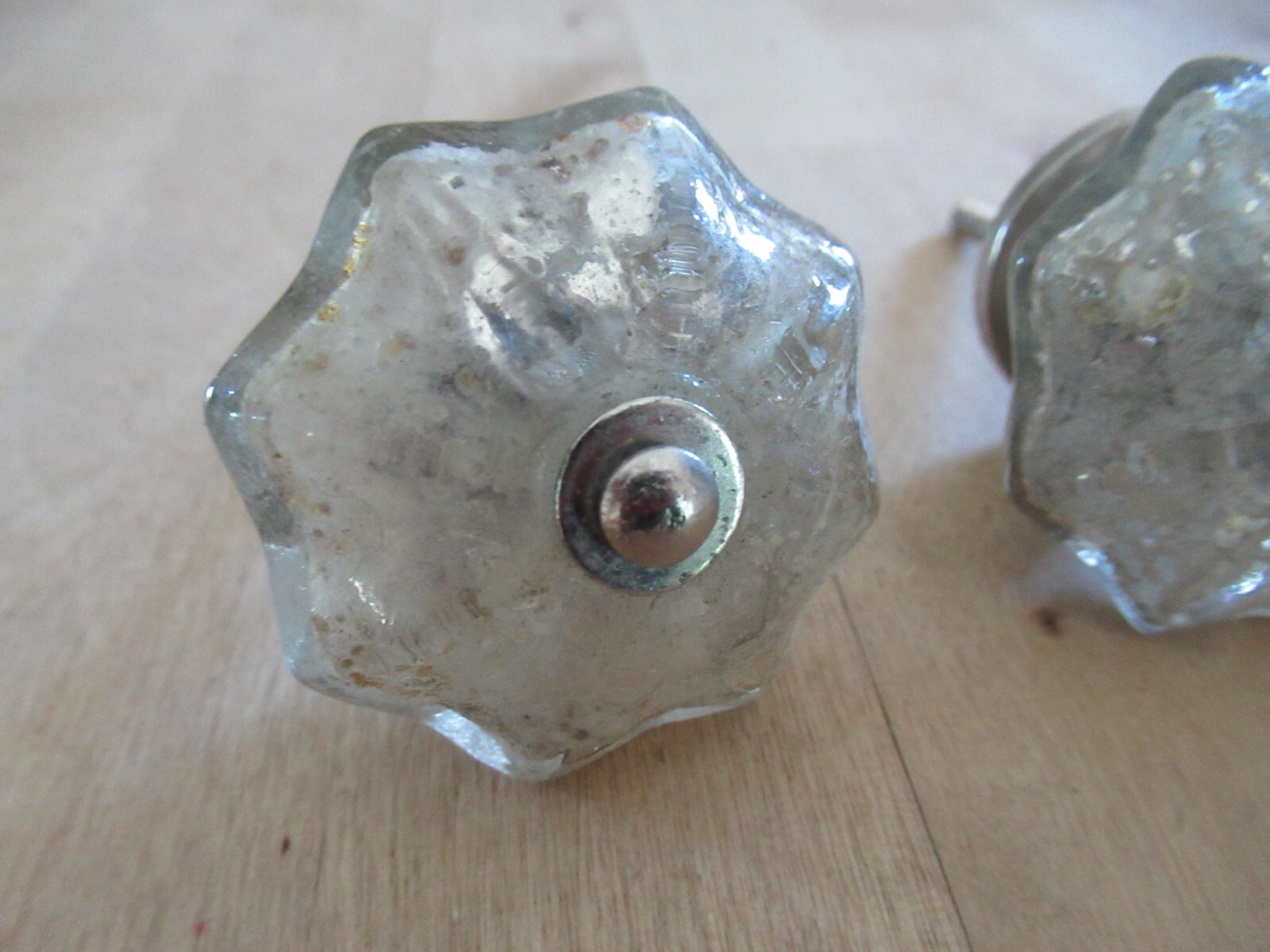 Lot of 9 Vintage Silver Mercury Glass and Metal Drawer Pull Dresser Door Knob