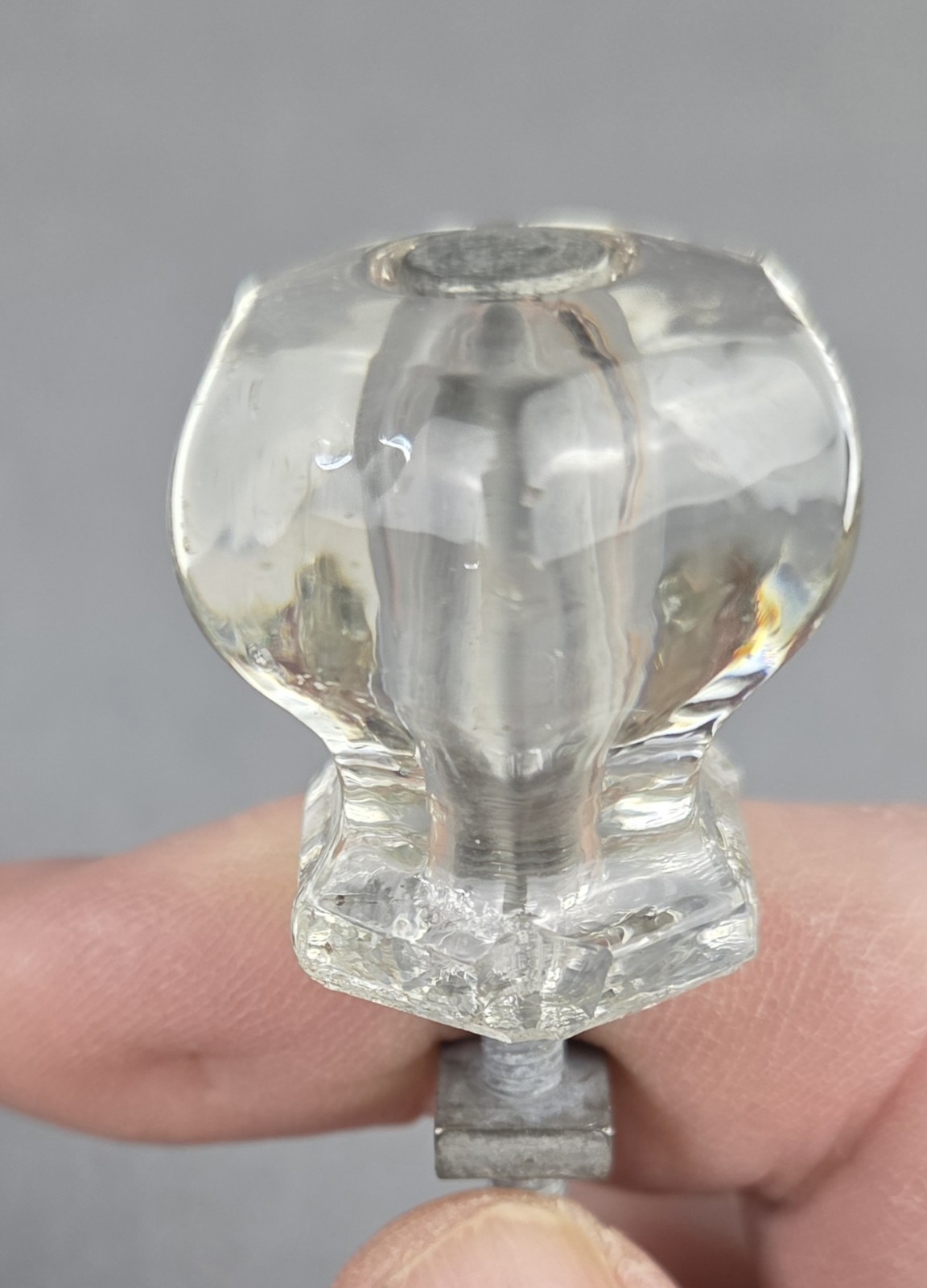4 Vintage Clear Glass Drawer Pull Knobs Unmatched Sets 2 Hexagonal & 2 Decagonal
