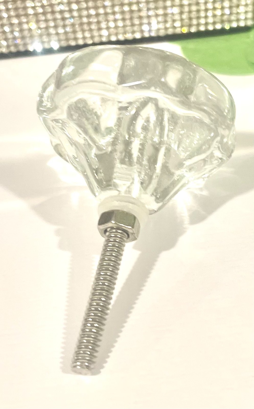 1; VINTAGE HOLLYWOOD REGENCY CRYSTAL clear GLASS DRAWER CABINET KNOBS HANDLES