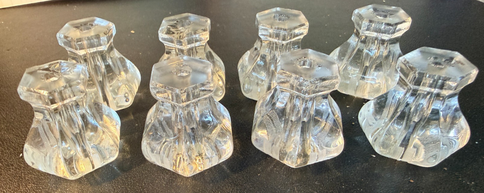 Vintage 6~Sided Hexagonal Clear Glass Elegant Unique Drawer Knobs Lot of 8